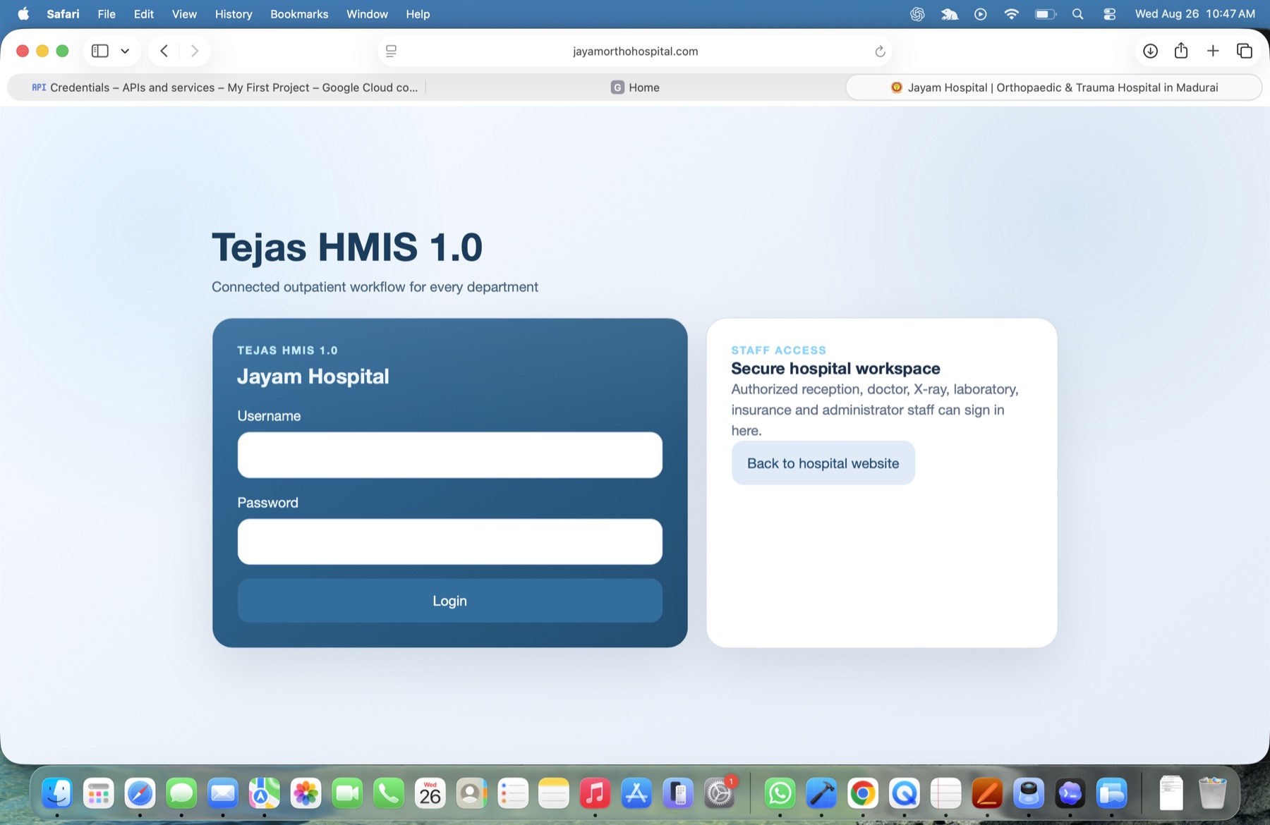 Secure role-based staff access screen in Tejas HMIS
